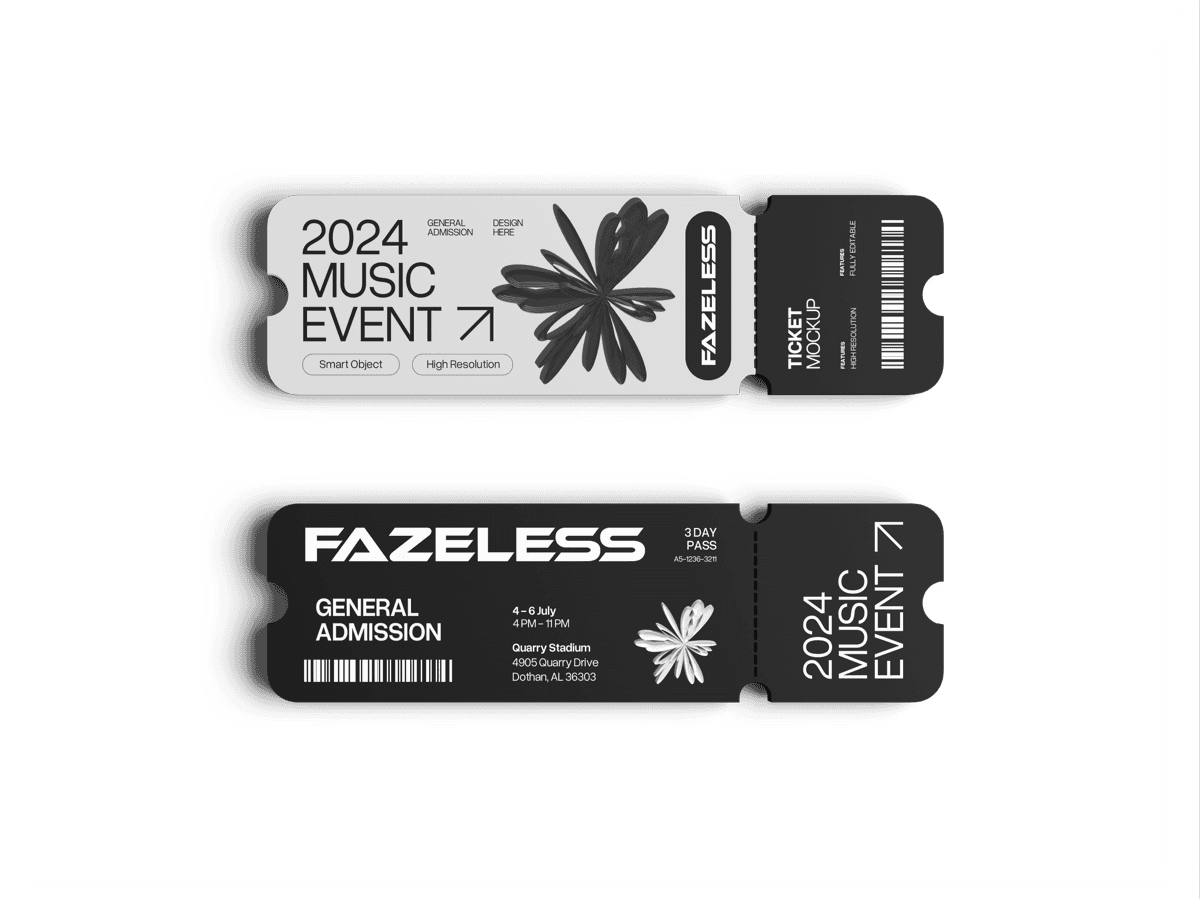 Fazeless event ticket mockup